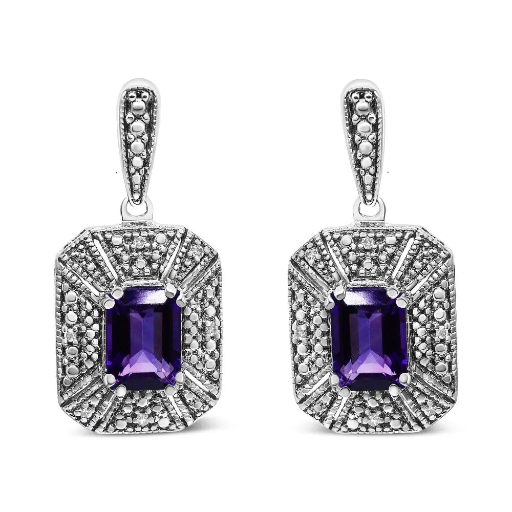 .925 Sterling Silver Diamond Accent and 7x5mm Purple Amethyst Stud Earrings (i-j Color I2-i3 Clarity) - Fine Jewelry