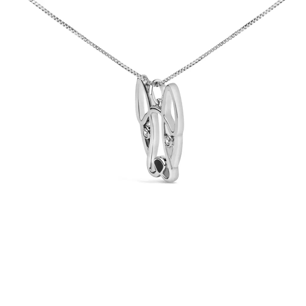 .925 Sterling Silver Diamond Accent and Black Enamel French Bullldog 18’’ Inch Pendant Necklace Inch (i-j Color