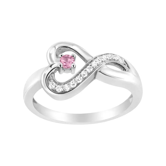 .925 Sterling Silver Diamond Accent and Created Pink Sapphire Halo Heart Promise Ring (h-i Color Si1-si2 Clarity)