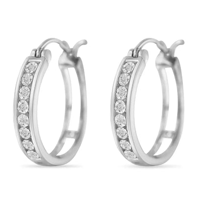 .925 Sterling-silver Diamond Accent Channel Set Style Hoop Earring (i-j Color I3 Clarity) - Fine Jewelry us Direct