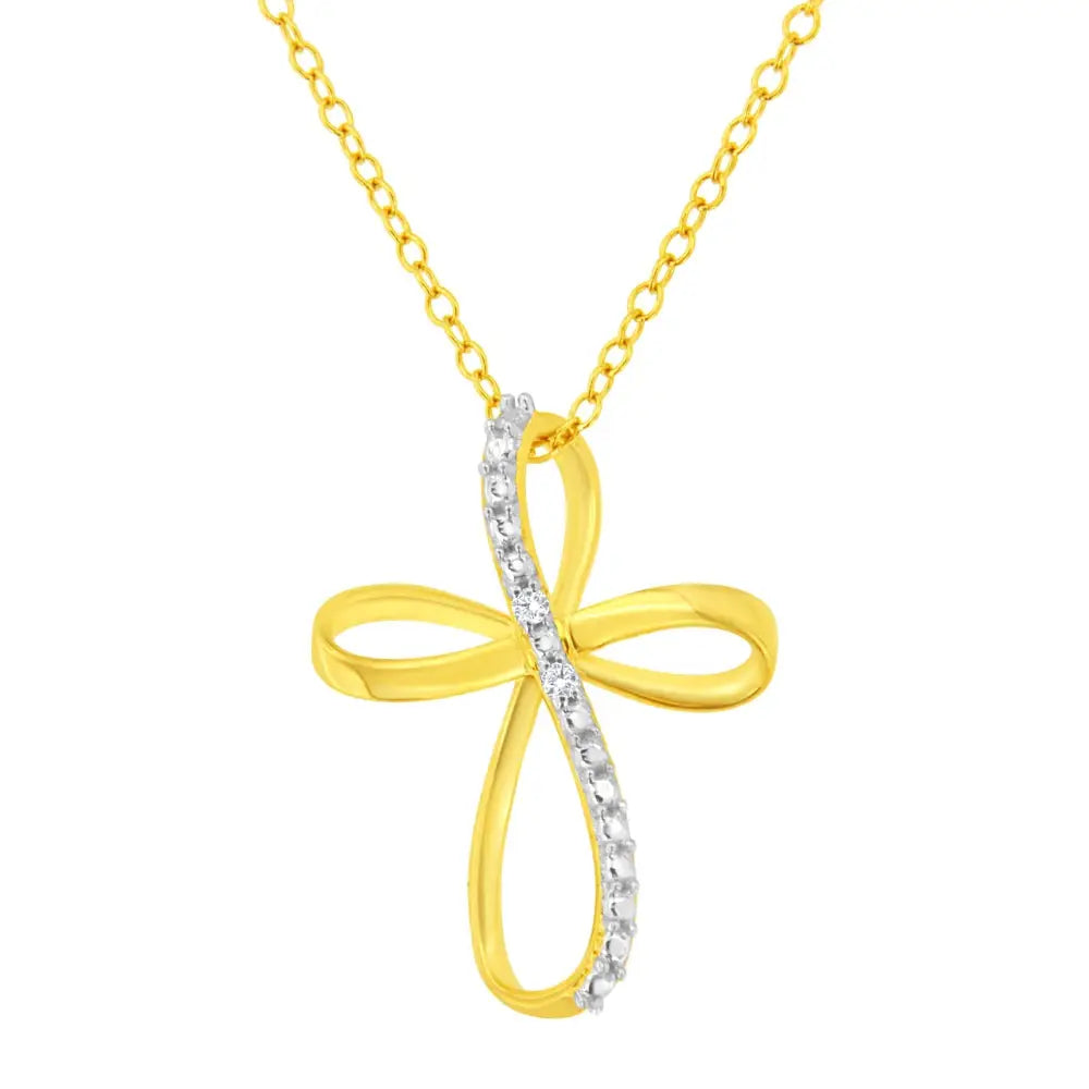 .925 Sterling Silver Diamond Accent Cross Ribbon 18’’ Pendant Necklace (i-j Color I2-i3 Clarity) - Fine Jewelry