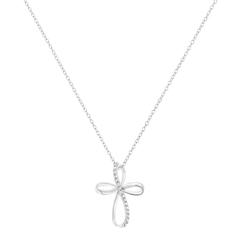 .925 Sterling Silver Diamond Accent Cross Ribbon 18’’ Pendant Necklace (i-j Color I2-i3 Clarity) - Fine Jewelry