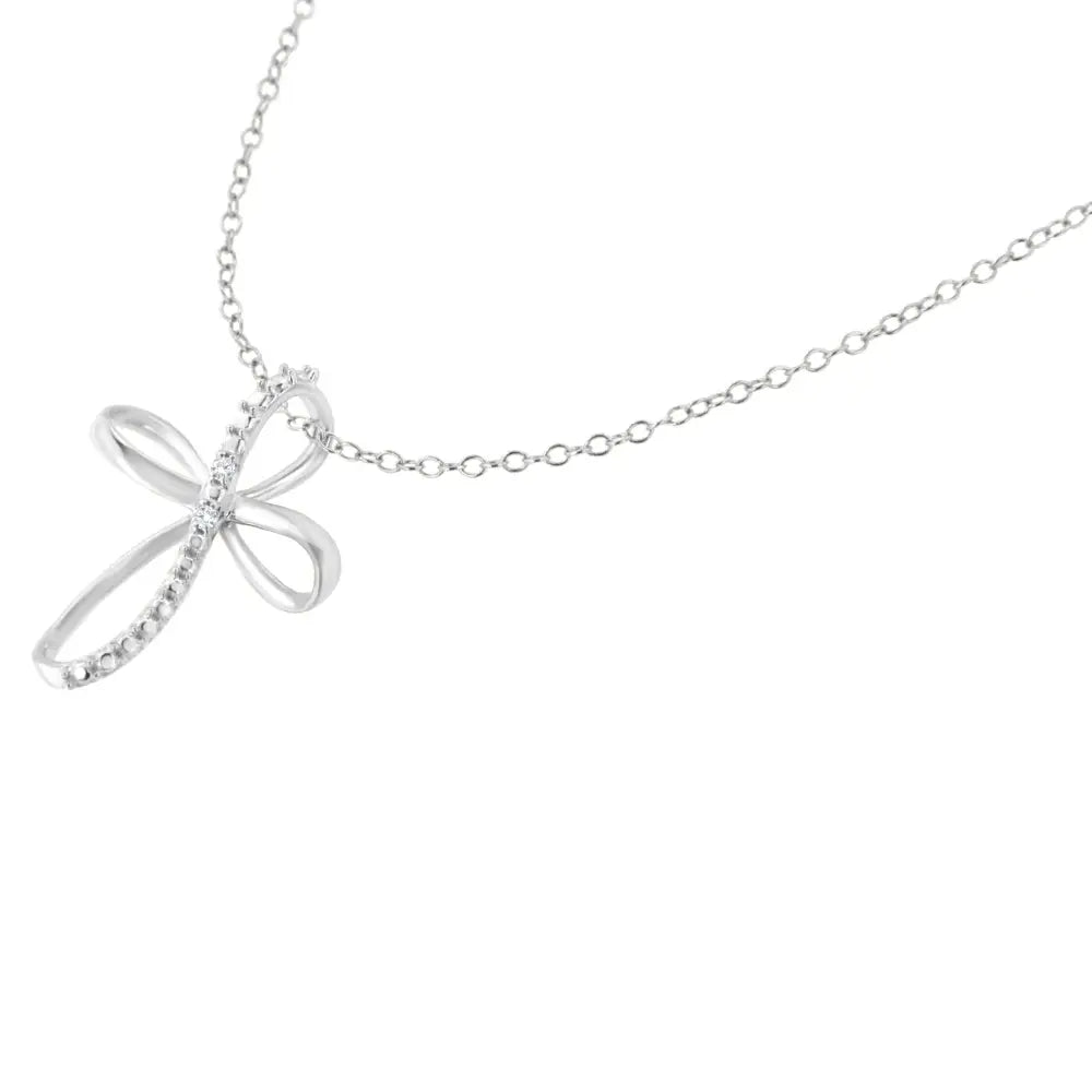 .925 Sterling Silver Diamond Accent Cross Ribbon 18’’ Pendant Necklace (i-j Color I2-i3 Clarity) - Fine Jewelry