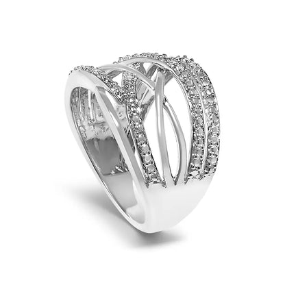 .925 Sterling Silver Diamond Accent Crossover Ring (i-j Color I2-i3 Clarity) - Fine Jewelry us Direct