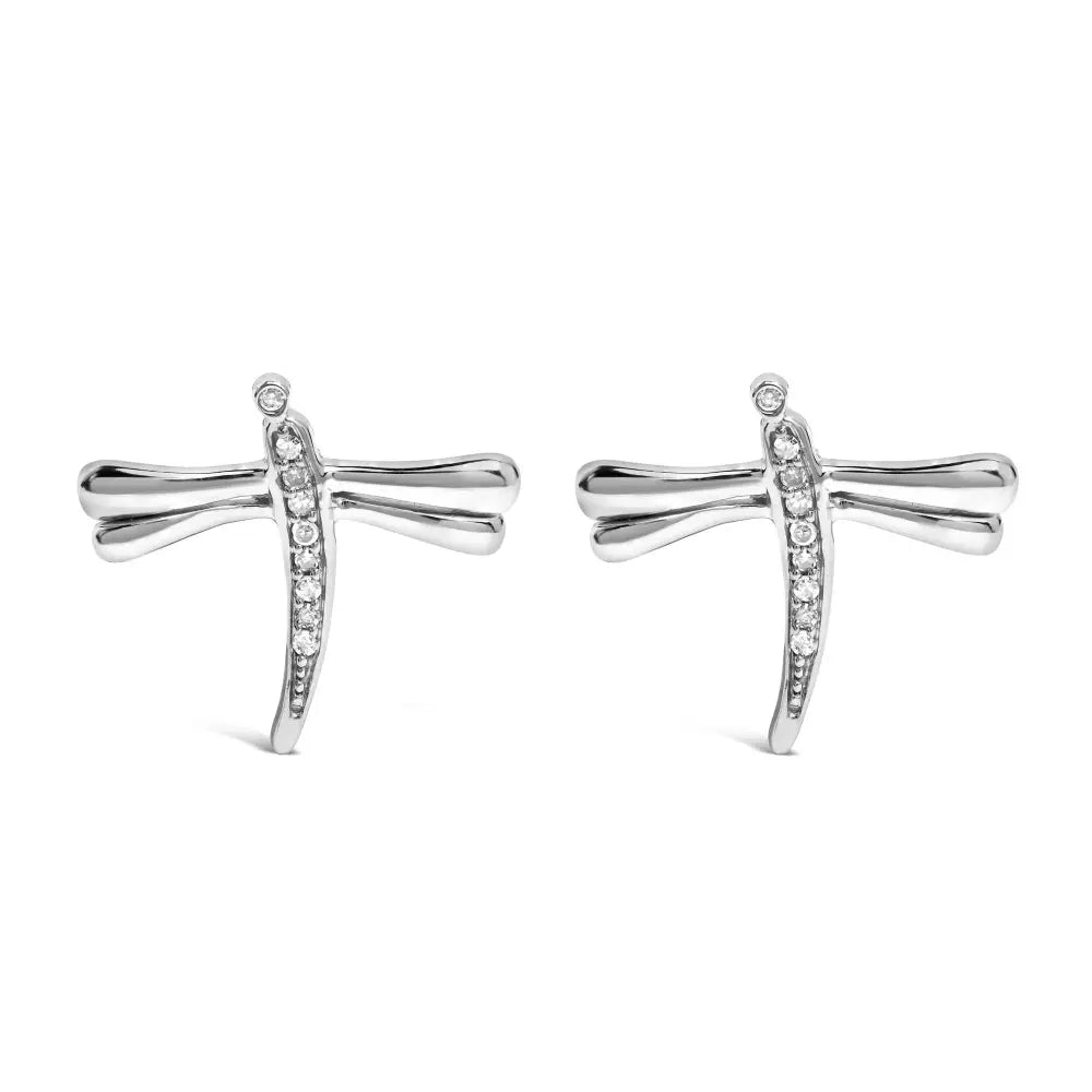 .925 Sterling Silver Diamond Accent Dragonfly Stud Earrings (i-j Color I2-i3 Clarity) - Fine Jewelry us Direct