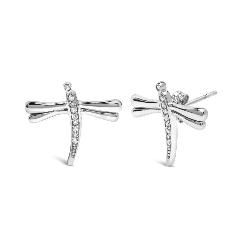 .925 Sterling Silver Diamond Accent Dragonfly Stud Earrings (i-j Color I2-i3 Clarity) - Fine Jewelry us Direct