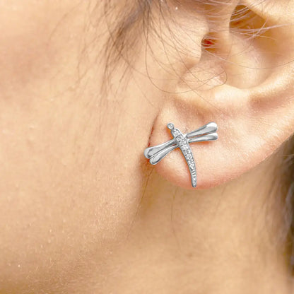 .925 Sterling Silver Diamond Accent Dragonfly Stud Earrings (i-j Color I2-i3 Clarity) - Fine Jewelry us Direct