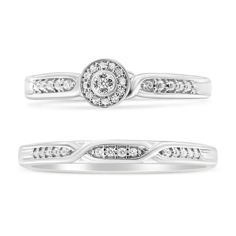 .925 Sterling Silver Diamond Accent Frame Twist Shank Bridal Set Ring and Band (i-j Color I3 Clarity) - Fine Jewelry