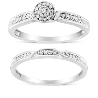 .925 Sterling Silver Diamond Accent Frame Twist Shank Bridal Set Ring and Band (i-j Color I3 Clarity) - Fine Jewelry