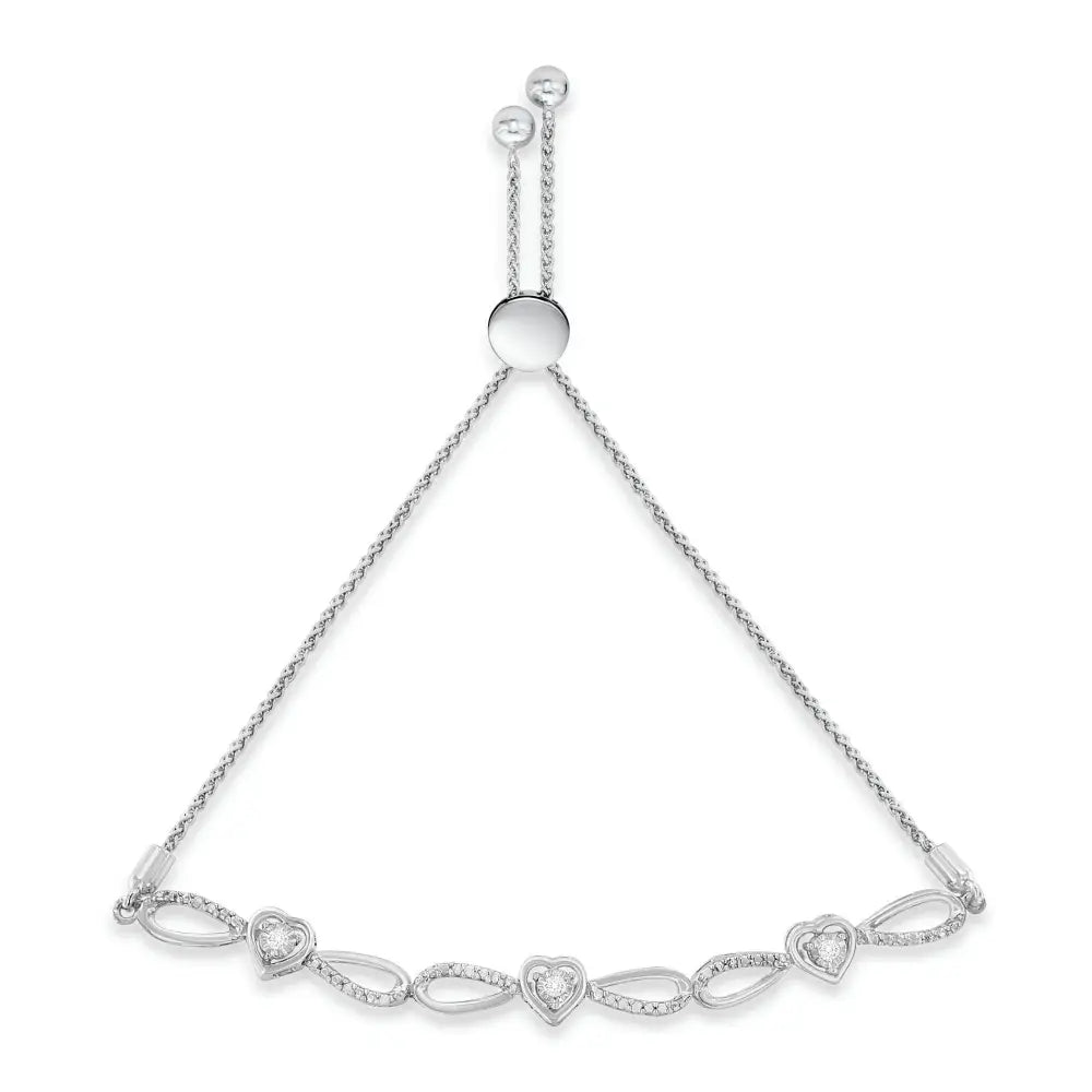 .925 Sterling Silver Diamond Accent Heart and Infinity 4”-10” Adjustable Bolo Bracelet (i-j Color I3 Clarity)