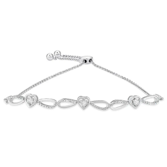 .925 Sterling Silver Diamond Accent Heart and Infinity 4”-10” Adjustable Bolo Bracelet (i-j Color I3 Clarity)