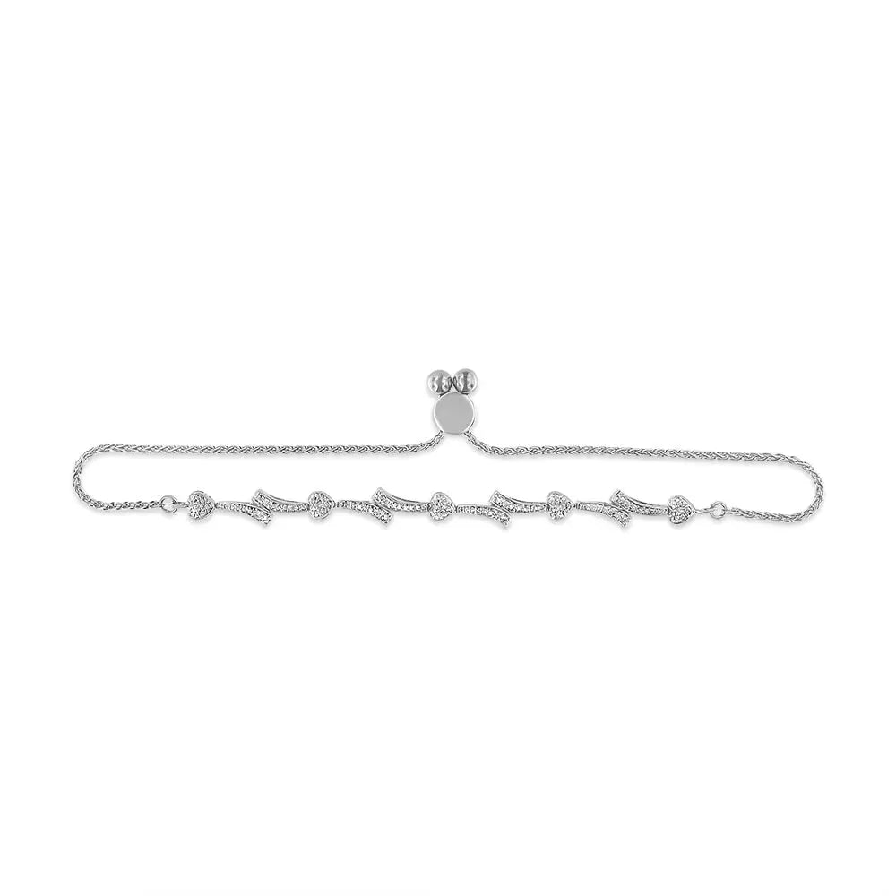 .925 Sterling Silver Diamond Accent Heart and Wave Link Bolo Bracelet (i-j Color I2-i3 Clarity) - 6’’ to 9’’