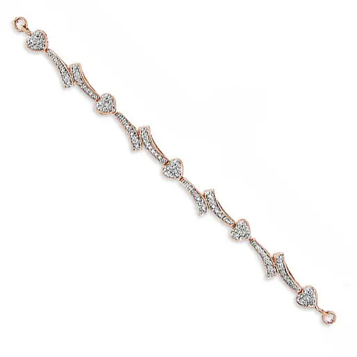 .925 Sterling Silver Diamond Accent Heart and Wave Link Bolo Bracelet (i-j Color I2-i3 Clarity) - 6’’ to 9’’