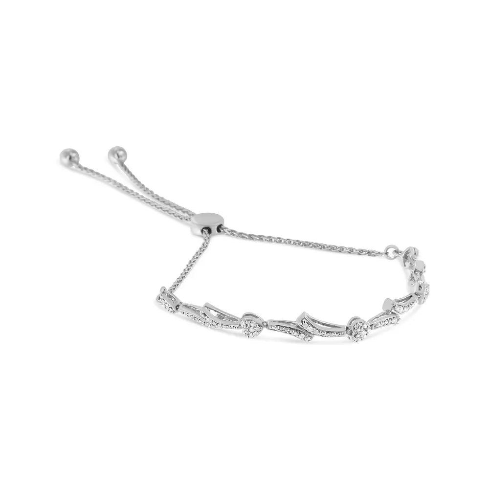 .925 Sterling Silver Diamond Accent Heart and Wave Link Bolo Bracelet (i-j Color I2-i3 Clarity) - 6’’ to 9’’