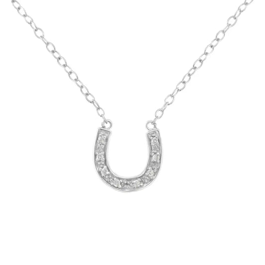 .925 Sterling Silver Diamond Accent Horseshoe u Shape 18’’ Pendant Necklace (h-i Clarity I2-i3 Color) - Fine