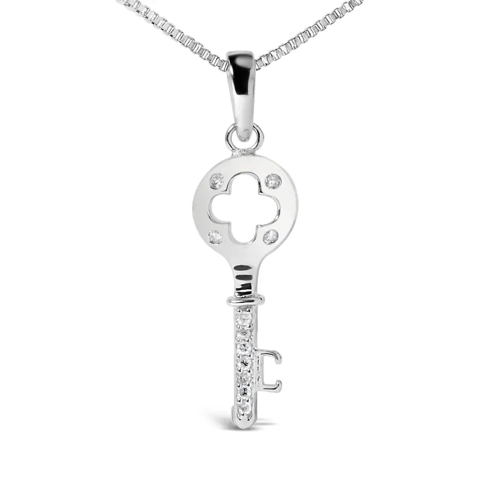 .925 Sterling Silver Diamond Accent Key Pendant Necklace (i-j Color I2-i3 Clarity) - 18’’ Inches - Fine Jewelry