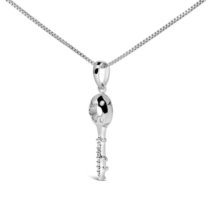 .925 Sterling Silver Diamond Accent Key Pendant Necklace (i-j Color I2-i3 Clarity) - 18’’ Inches - Fine Jewelry