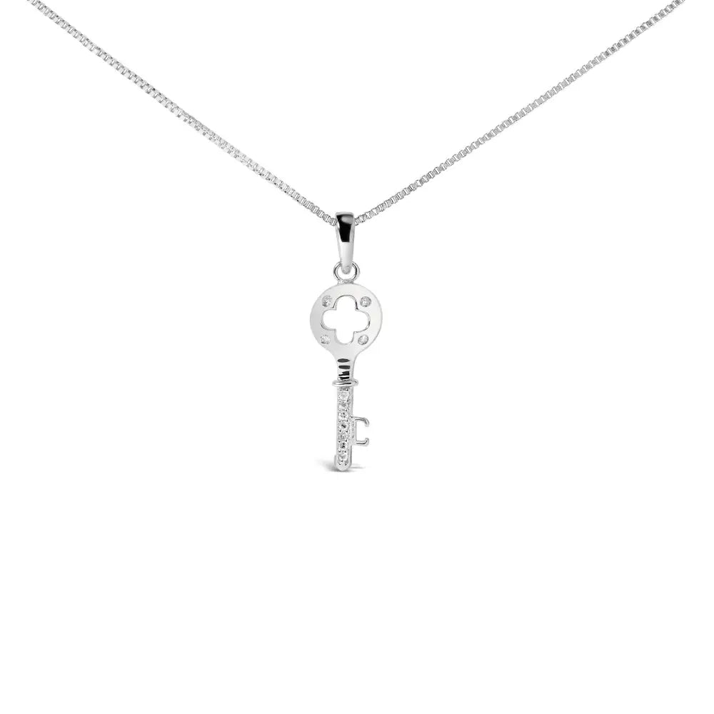 .925 Sterling Silver Diamond Accent Key Pendant Necklace (i-j Color I2-i3 Clarity) - 18’’ Inches - Fine Jewelry