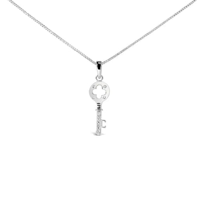 .925 Sterling Silver Diamond Accent Key Pendant Necklace (i-j Color I2-i3 Clarity) - 18’’ Inches - Fine Jewelry