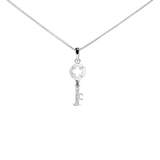 .925 Sterling Silver Diamond Accent Key Pendant Necklace (i-j Color I2-i3 Clarity) - 18’’ Inches - Fine Jewelry