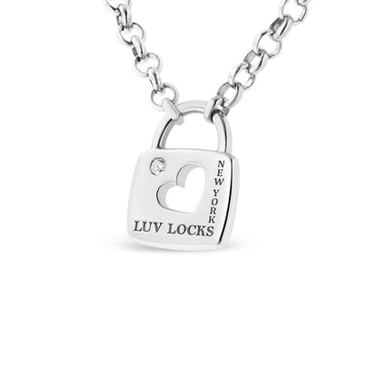 .925 Sterling Silver Diamond Accent Open Heart Love Lock Pendant 18’’ Necklace (i2-i3 Clarity H-i Color) - Fine