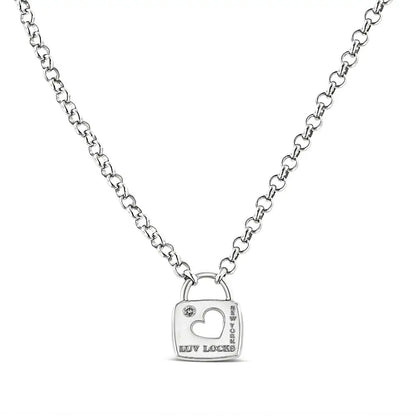 .925 Sterling Silver Diamond Accent Open Heart Love Lock Pendant 18’’ Necklace (i2-i3 Clarity H-i Color) - Fine