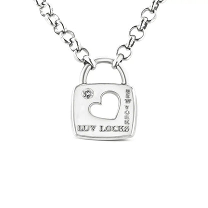 .925 Sterling Silver Diamond Accent Open Heart Love Lock Pendant 18’’ Necklace (i2-i3 Clarity H-i Color) - Fine