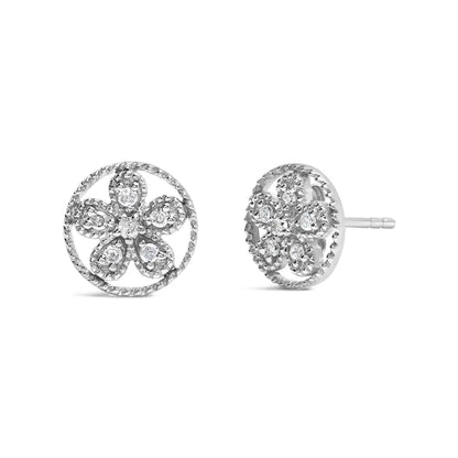 .925 Sterling Silver Diamond Accent Star and Wheel Milgrain Style Stud Earrings (i-j Color I2-i3 Clarity) - Fine