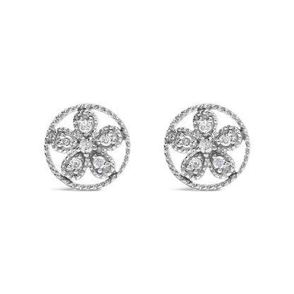 .925 Sterling Silver Diamond Accent Star and Wheel Milgrain Style Stud Earrings (i-j Color I2-i3 Clarity) - Fine