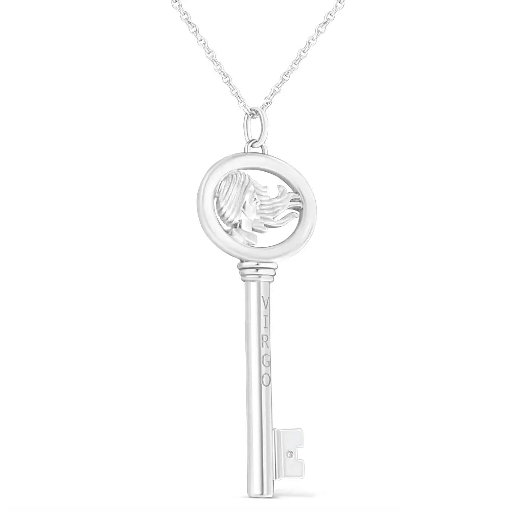 .925 Sterling Silver Diamond Accent Zodiac Key 18’’ Pendant Necklace (k-l Color I1-i2 Clarity) - Fine Jewelry us Direct