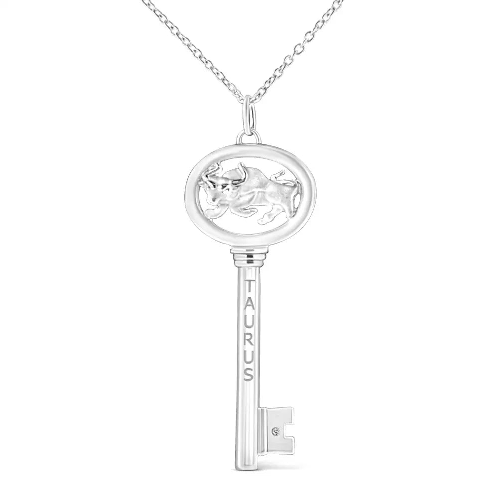 .925 Sterling Silver Diamond Accent Zodiac Key 18’’ Pendant Necklace (k-l Color I1-i2 Clarity) - Fine Jewelry us Direct