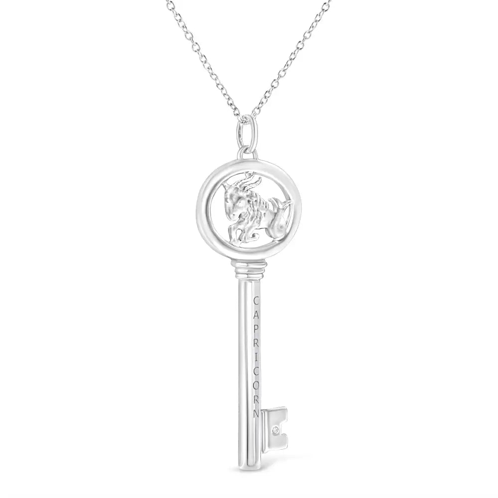 .925 Sterling Silver Diamond Accent Zodiac Key 18’’ Pendant Necklace (k-l Color I1-i2 Clarity) - Fine Jewelry us Direct