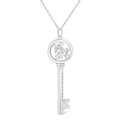 .925 Sterling Silver Diamond Accent Zodiac Key 18’’ Pendant Necklace (k-l Color I1-i2 Clarity) - Fine Jewelry us Direct