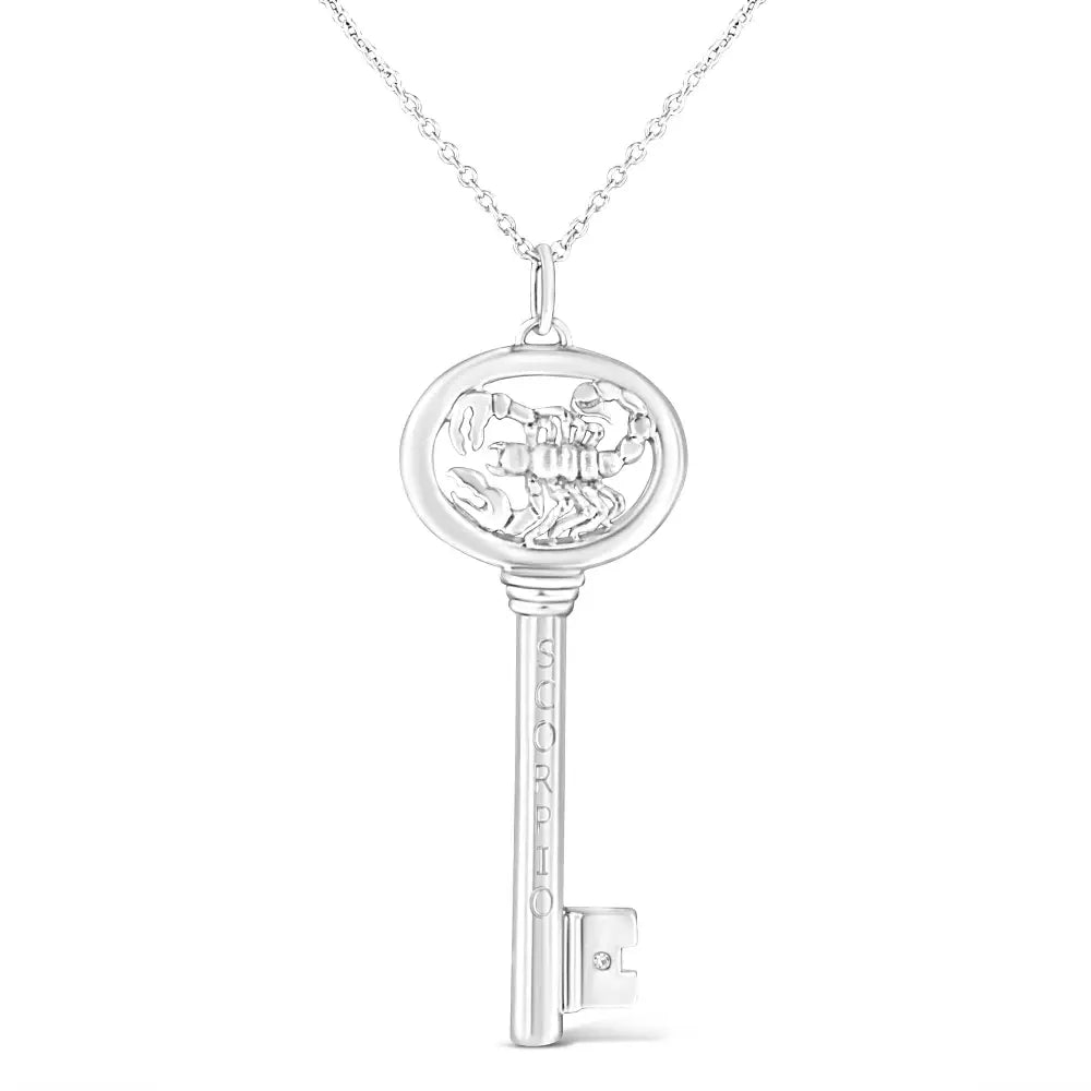 .925 Sterling Silver Diamond Accent Zodiac Key 18’’ Pendant Necklace (k-l Color I1-i2 Clarity) - Fine Jewelry us Direct