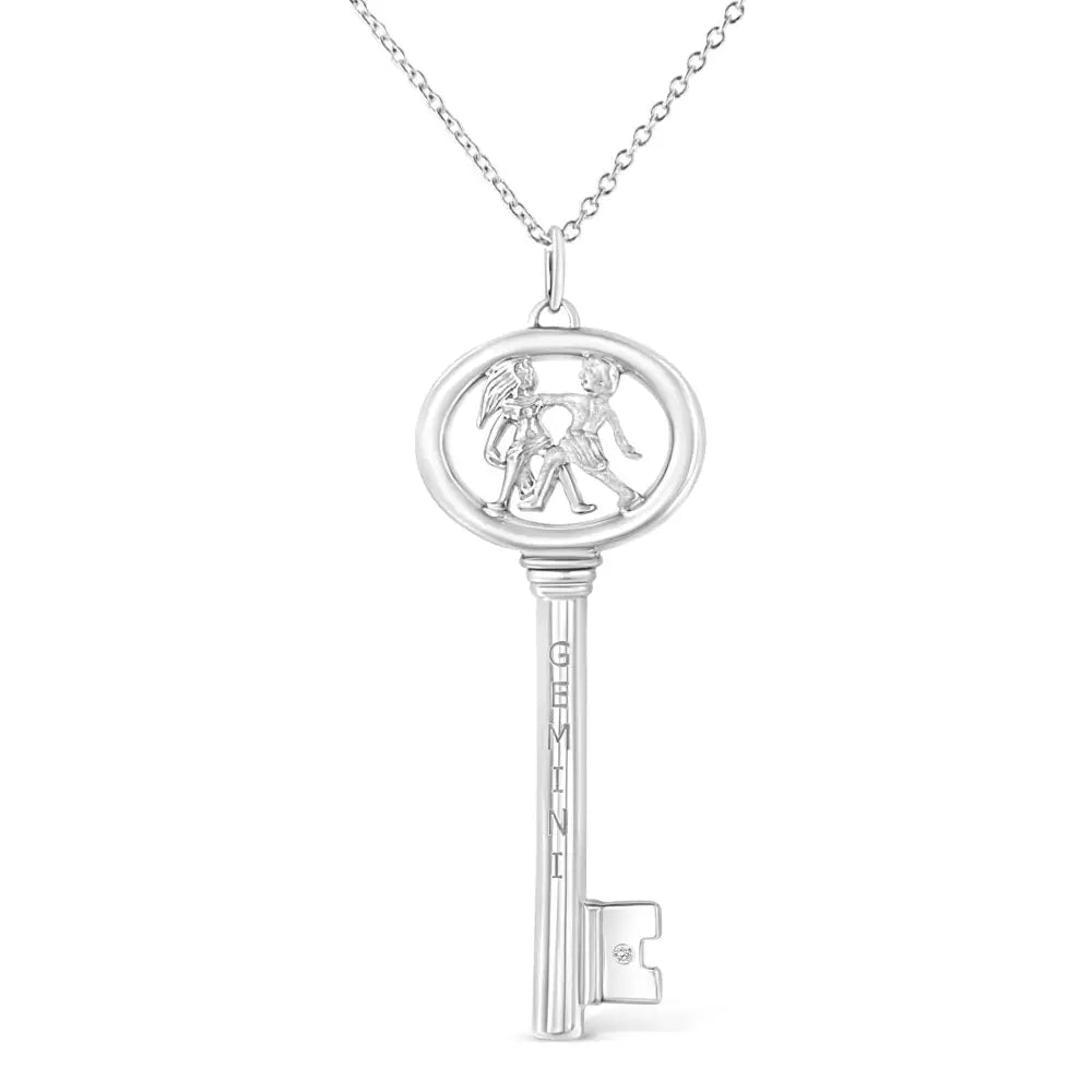 .925 Sterling Silver Diamond Accent Zodiac Key 18’’ Pendant Necklace (k-l Color I1-i2 Clarity) - Fine Jewelry us Direct