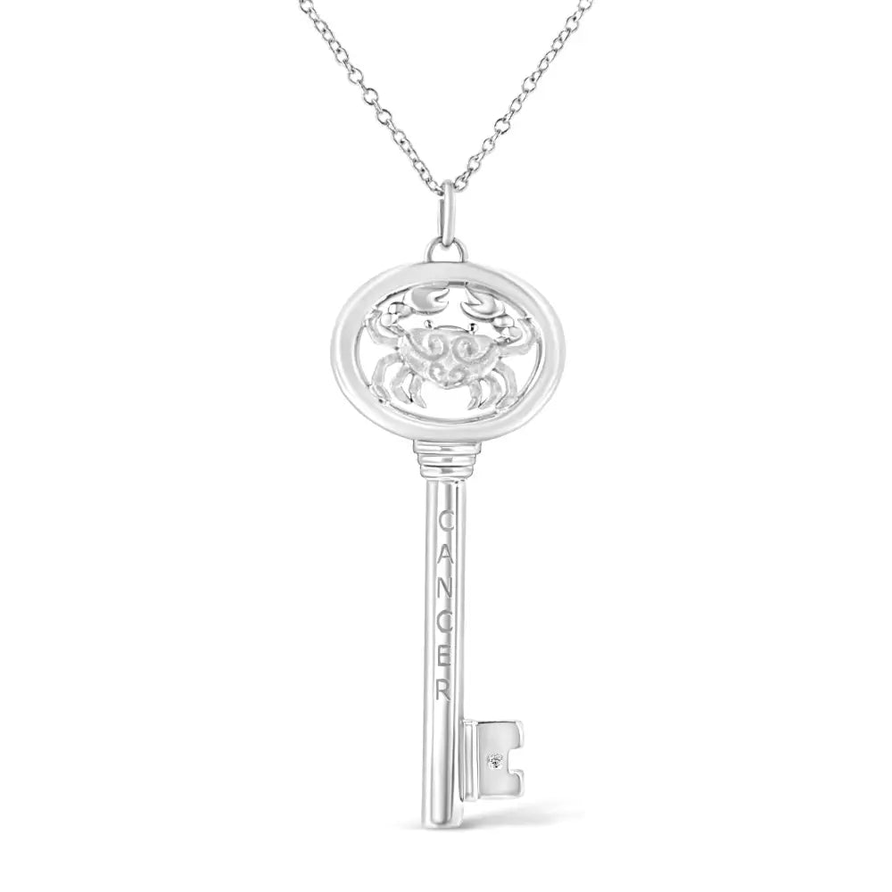 .925 Sterling Silver Diamond Accent Zodiac Key 18’’ Pendant Necklace (k-l Color I1-i2 Clarity) - Fine Jewelry us Direct