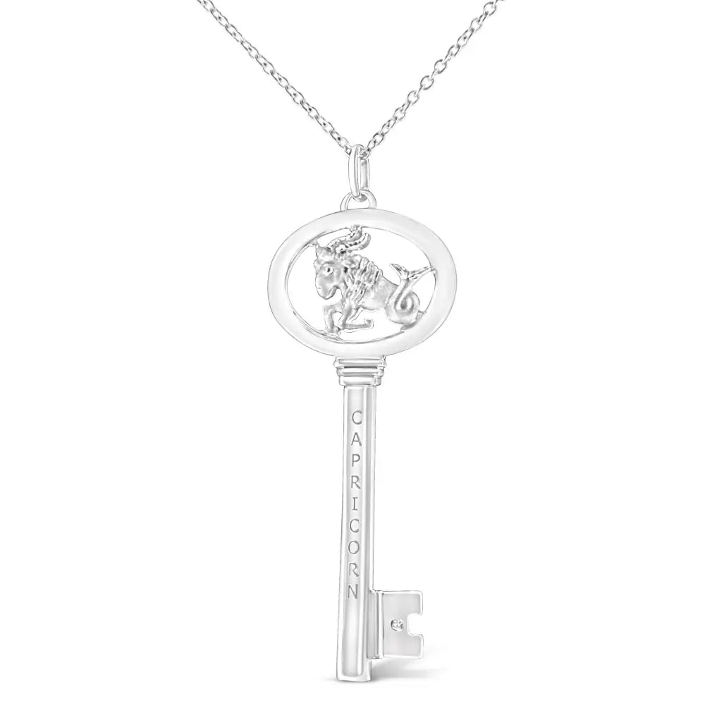 .925 Sterling Silver Diamond Accent Zodiac Key 18’’ Pendant Necklace (k-l Color I1-i2 Clarity) - Fine Jewelry us Direct