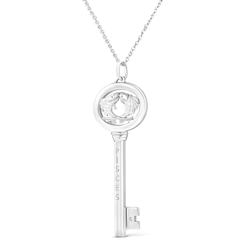 .925 Sterling Silver Diamond Accent Zodiac Key 18’’ Pendant Necklace (k-l Color I1-i2 Clarity) - Fine Jewelry us Direct