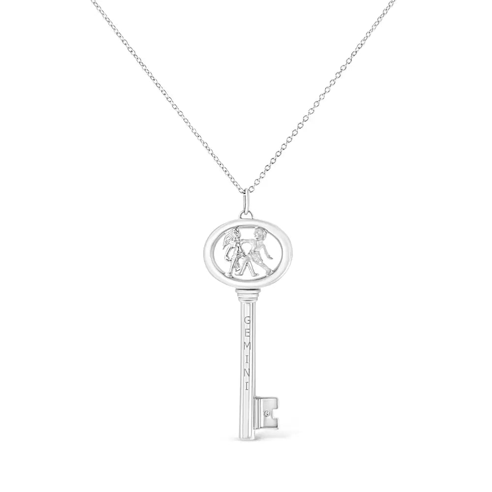 .925 Sterling Silver Diamond Accent Zodiac Key 18’’ Pendant Necklace (k-l Color I1-i2 Clarity) - Fine Jewelry us Direct