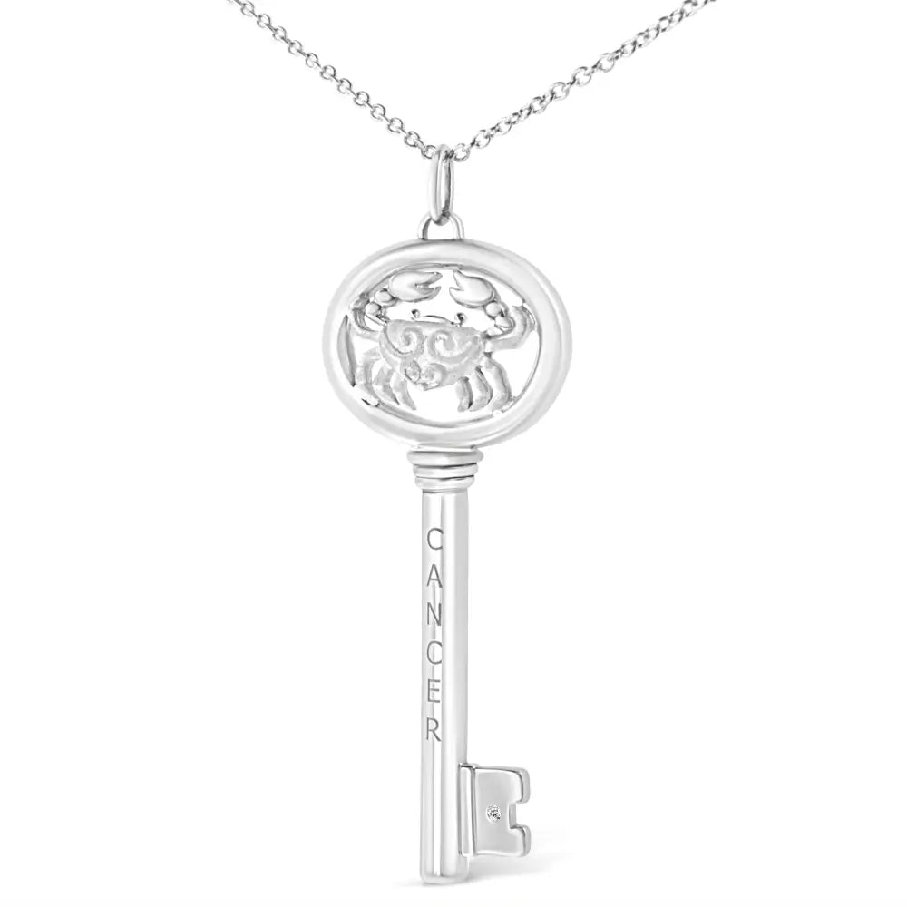 .925 Sterling Silver Diamond Accent Zodiac Key 18’’ Pendant Necklace (k-l Color I1-i2 Clarity) - Fine Jewelry us Direct