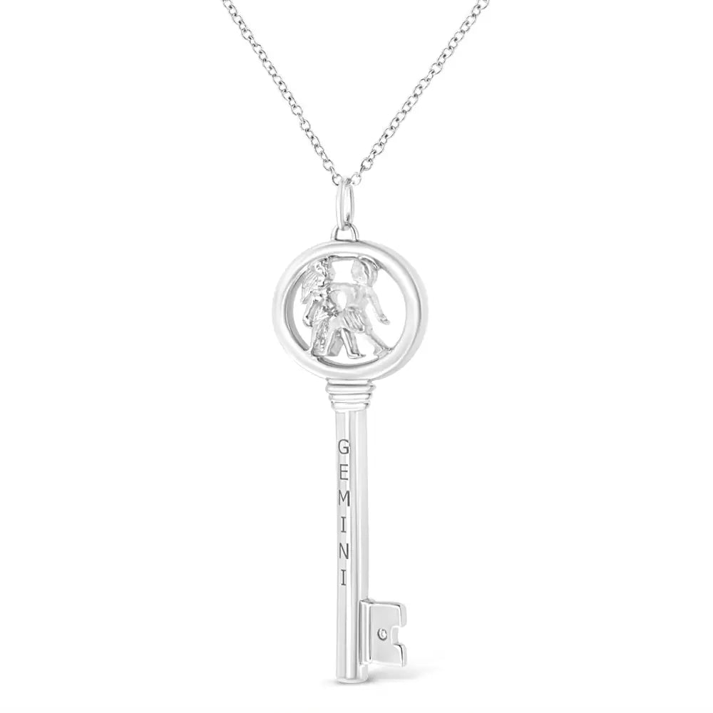 .925 Sterling Silver Diamond Accent Zodiac Key 18’’ Pendant Necklace (k-l Color I1-i2 Clarity) - Fine Jewelry us Direct