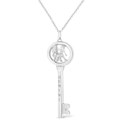 .925 Sterling Silver Diamond Accent Zodiac Key 18’’ Pendant Necklace (k-l Color I1-i2 Clarity) - Fine Jewelry us Direct