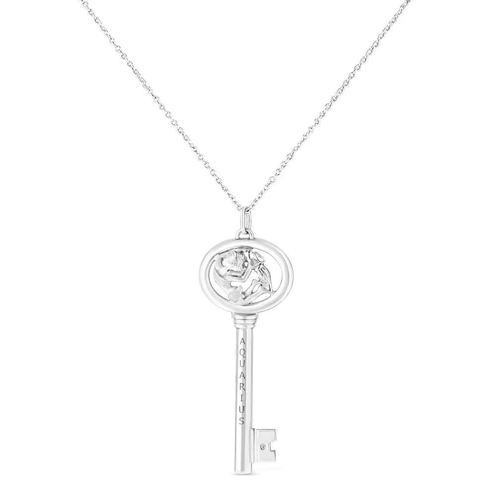 .925 Sterling Silver Diamond Accent Zodiac Key 18’’ Pendant Necklace (k-l Color I1-i2 Clarity) - Fine Jewelry us Direct