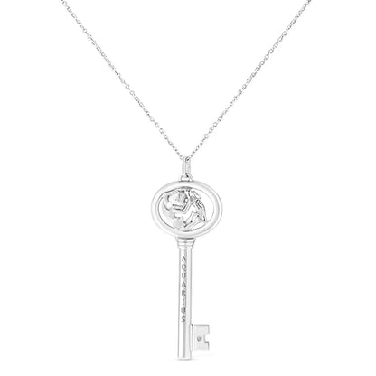 .925 Sterling Silver Diamond Accent Zodiac Key 18’’ Pendant Necklace (k-l Color I1-i2 Clarity) - Fine Jewelry us Direct