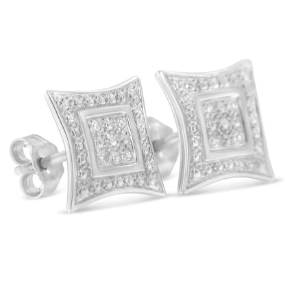 .925 Sterling Silver Diamond Accented 4-stone Four Pointed Star Shaped Halo-style Stud Earrings (h-i Color I2-i3