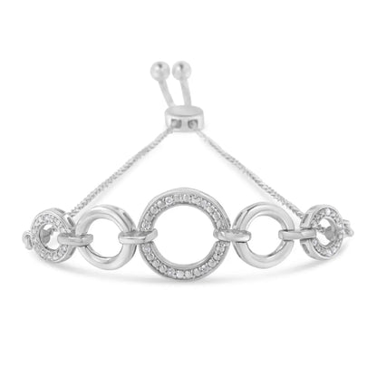 .925 Sterling Silver Diamond Accented Graduated Infinity Open Circle 6”-9” Adjustable Bolo Bracelet (h-i Color