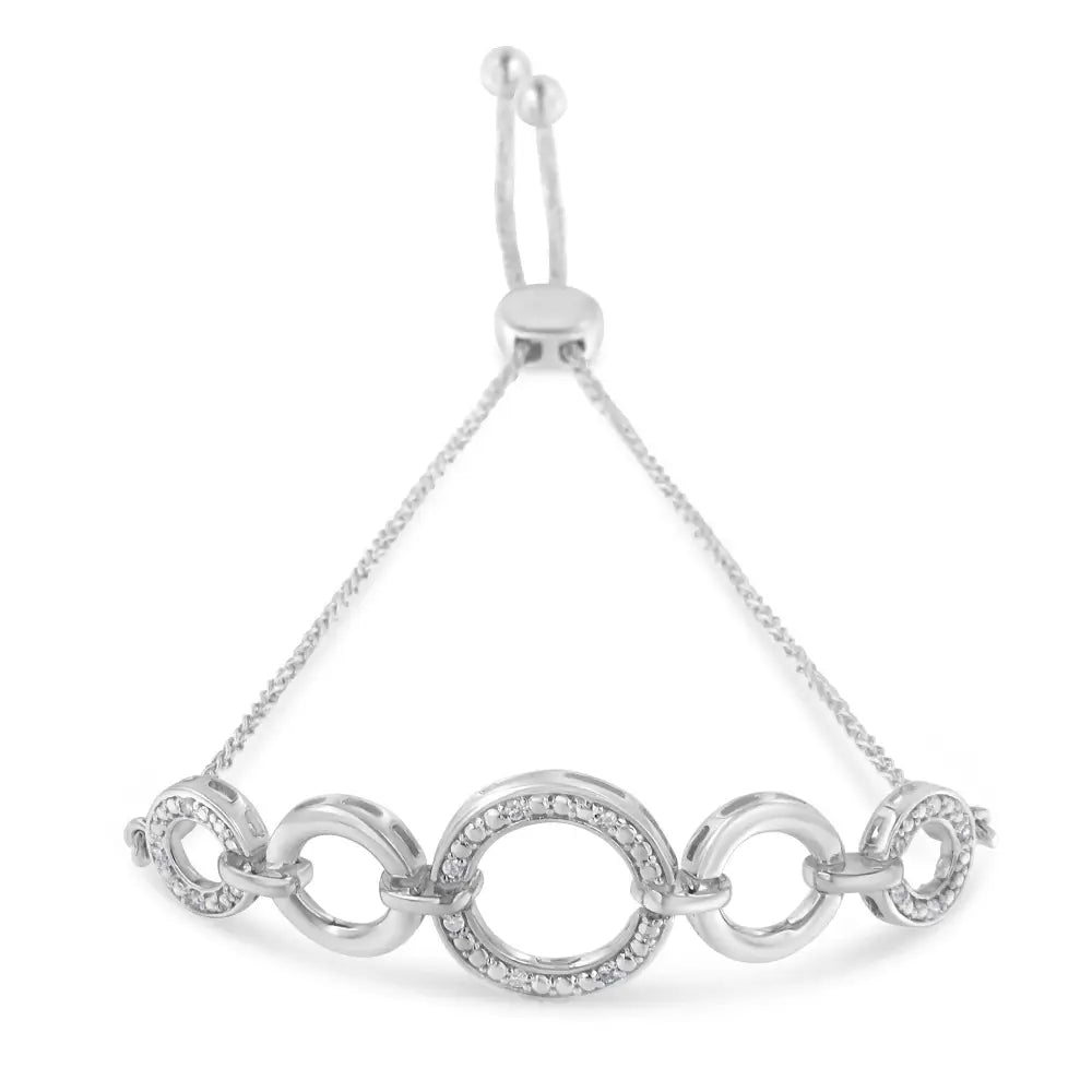 .925 Sterling Silver Diamond Accented Graduated Infinity Open Circle 6”-9” Adjustable Bolo Bracelet (h-i Color