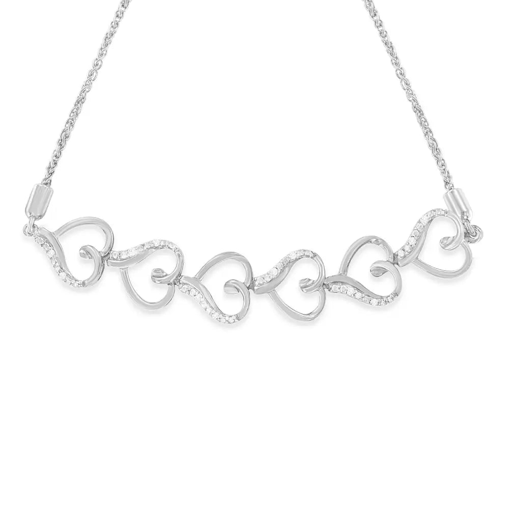 .925 Sterling Silver Diamond Accented Open Hearts 6”-9” Adjustable Chain Bolo Bracelet (h-i Color I2-i3 Clarity)