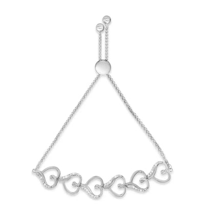 .925 Sterling Silver Diamond Accented Open Hearts 6”-9” Adjustable Chain Bolo Bracelet (h-i Color I2-i3 Clarity)