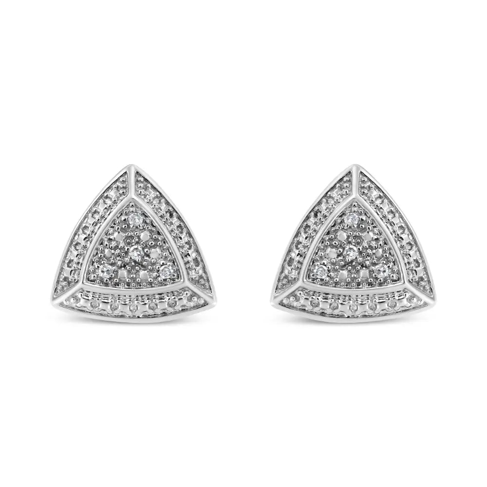 .925 Sterling Silver Diamond-accented Trillion Shaped 4-stone Halo-style Stud Earrings (h-i Color I2-i3 Clarity) - Fine